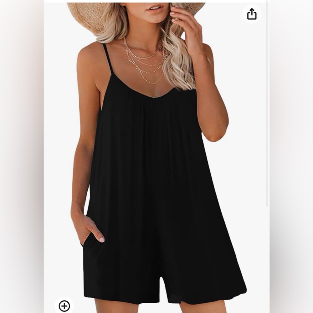 Women’s Stretchy Spaghetti Strap Shorts Romper, Black, Sz Small